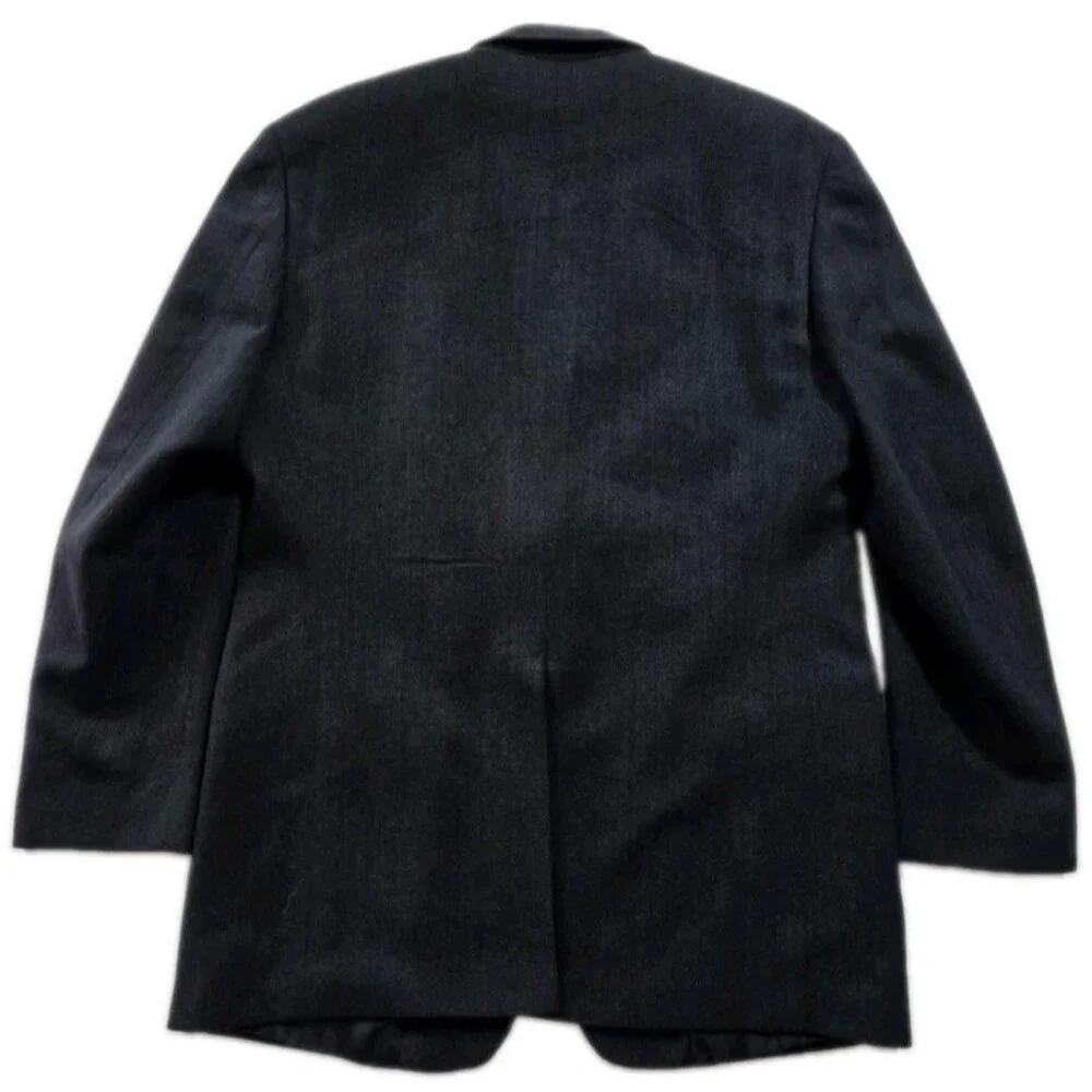 Etienne Aigner Mens Wool Lambswool Blazer 44L Charcoal Gray Herringbone Sport